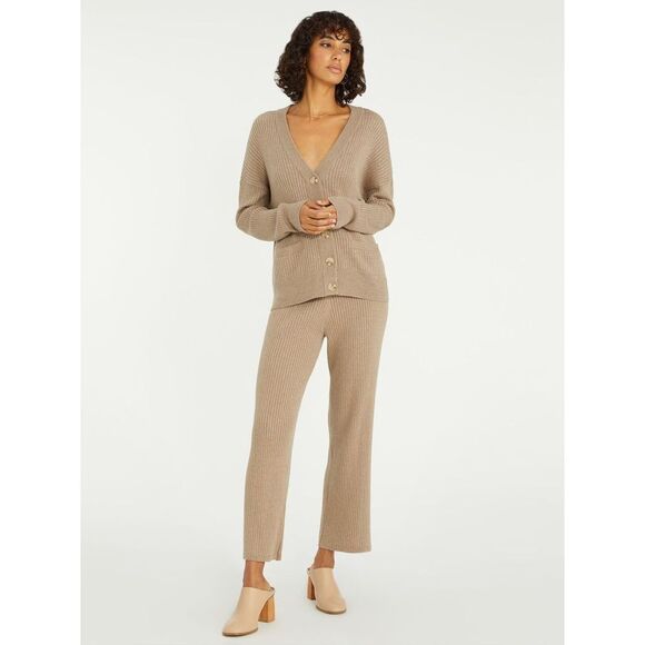 NWT Sanctuary Women’s Ribbed V-Neck Cardigan Sweater Heather Truffle M - Picture 2 of 10